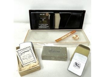 Vintage Lighters In Original Boxes With Vtg Leather Craft Wallet