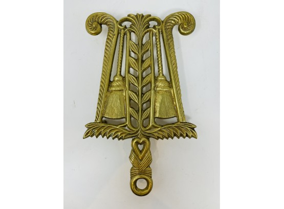 Vintage Brass Cast Iron Trivet Broom And Wheat