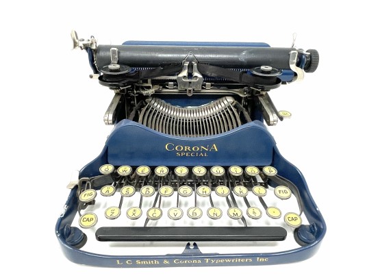 Antique Blue Folding Corona 3 Portable Typewriter - Untested