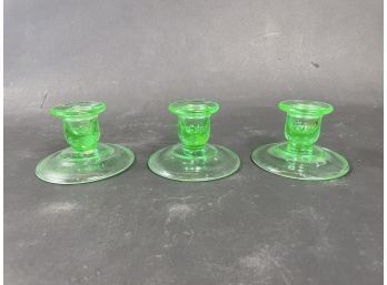 Collection Of Antique Uranium Glass Candleholders