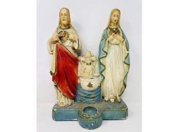 Vintage Chalkware Religious Figures - As Is - Paint Loss As Pictured