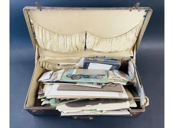 Vintage Suitcase Full Of Ephemera, Antique Photos And Postcards! This Lot Is HUGE!!!!!