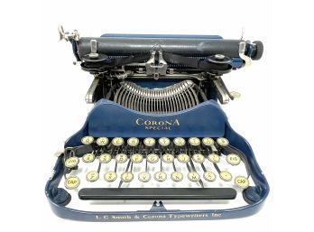 Antique Blue Folding Corona 3 Portable Typewriter - Untested