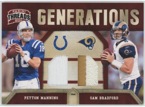 2011 Threads Peyton Manning/ Sam Bradford Dual Game Used Patch /50