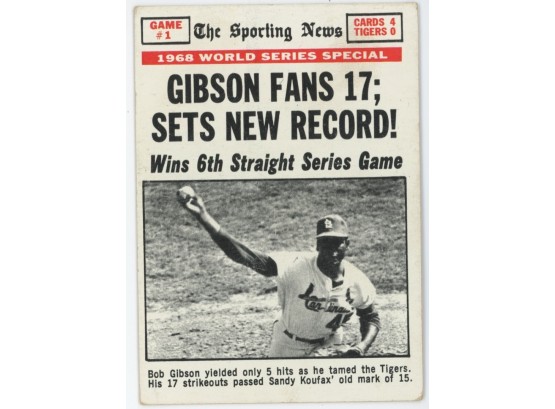 1969 Topps Baseball #162 1968 World Series The Sporting News Gibson Fans 17 Sets New Record Game #1