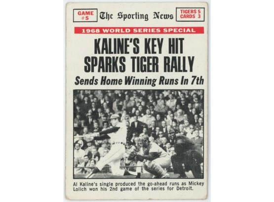 1969 Topps Baseball #166 1968 World Series The Sporting News Kaline's Key Hit Sparks Tiger Rally Game #5