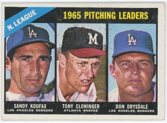 1966 Topps Baseball #223 1965 NL Pitching Leaders - Koufax, Cloninger, Drysdale