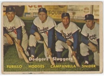 1957 Topps Baseball #400 Dodgers Sluggers - Furillo, Hodges, Campanella, Snider