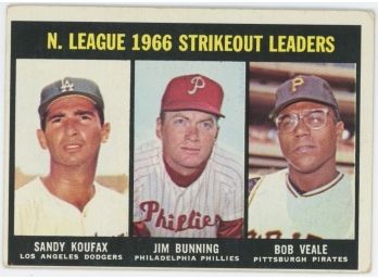 1967 Topps Baseball #238 1966 NL Strikeout Leaders - Koufax, Bunning, Veale