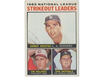 1964 Topps Baseball #5 1963 NL Strikeout Leaders - Koufax, Maloney, Drysdale