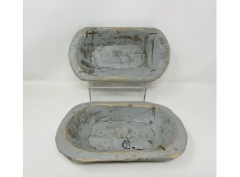 Duo Of Wooden Bowls With Grey Paint
