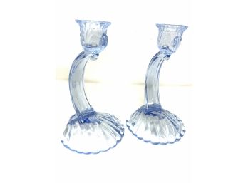 Vintage Blue Glass Shell Candle Holders