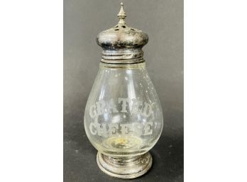Antique Grated Cheese Shaker - Etched Glass
