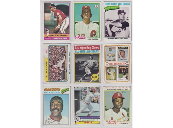 (9) 1970'S Topps  Baseball Cards Stars & HOF Brock Mccovey Cobb Bench ETC