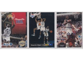 (3) Shaquille O'Neal Rookie Cards Skybox Upper Deck Stadium Club