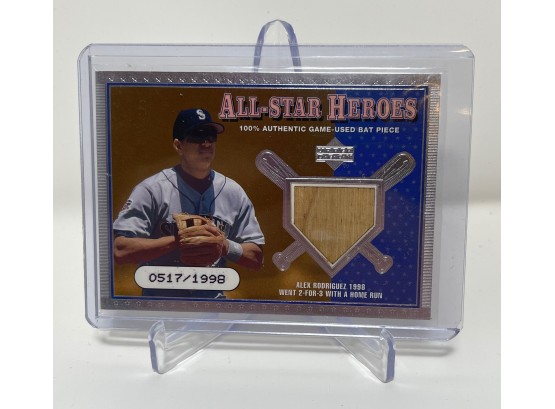 2001 Upper Deck All Star Heroes Alex Rodriguez Game Used Bat Relic Serial Numbered Out Of 1998
