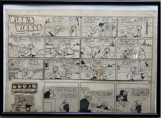 Original Martin Branner (1888-1970 NY, CT) Winnie Winkle & Looie Cartoon Strips Framed 1940's