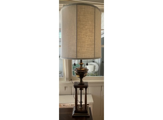 Vintage Stiffel Lamp Brass & Wood With Columns Motif Very Nice Quality