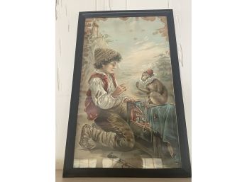 Antique Print Of A Boy And His Monkey