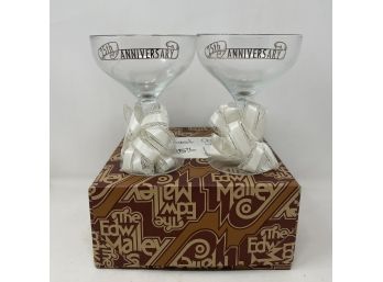 Pair Of Vintage Silver Overlay 25th Anniversary Toasting Glasses In Original Box