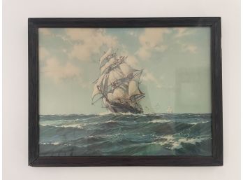 Vintage Framed Ship Print 16 1/2' X 21 5/8'
