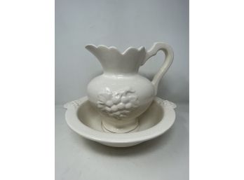 Vintage White Wash Bowl And Pitcher