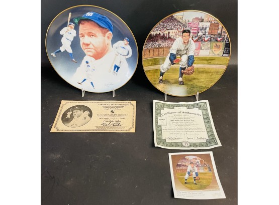 Vintage Collector Plates With COA Babe Ruth And Billy Martin
