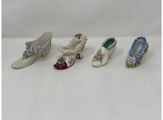Collection Of Porcelain Shoes With Floral Accents