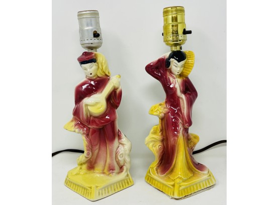 Pair Of Vintage Porcelain Figural Lamps