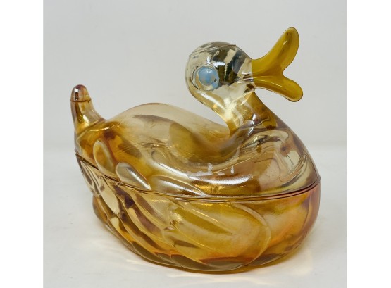 Vintage Carnival Glass Duck Covered Trinket Dish