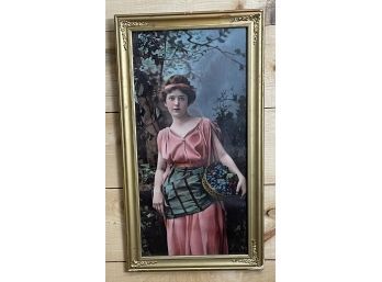 Framed Victorian Print Of Woman Carrying Grapes