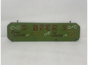 Vintage Wooden Beer Sign With Key Hooks