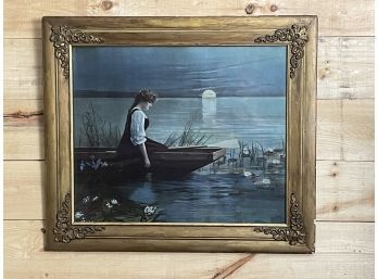Framed Victorian Print Of Woman In Boat