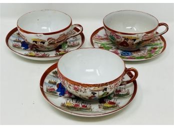 Porcelain Japanese Tea Cups And Saucers Handpainted