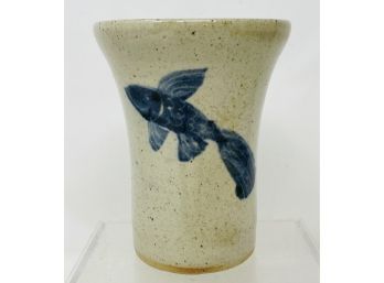 Pottery Vase With Cobalt Koi