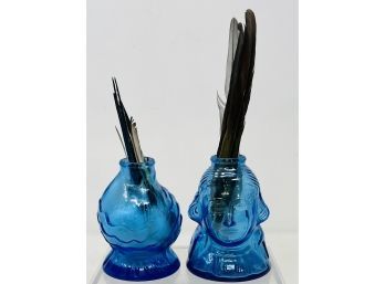 Cobalt Blue Glass Inkwells Embossed Wheaton, NJ