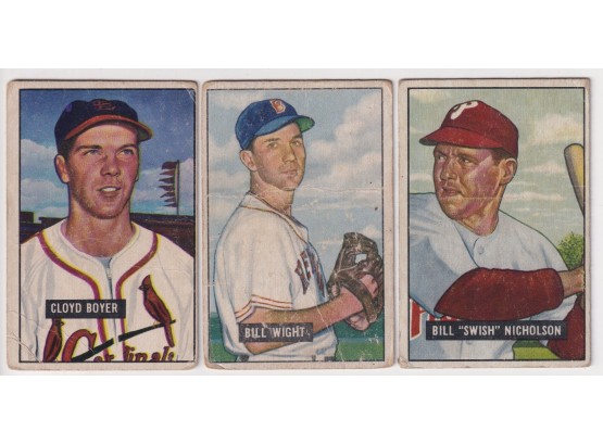 Lot Of (3) 1951 Bowman Baseball Cards