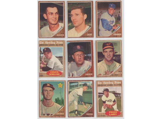 Lot Of (9) 1962 Topps Baseball Cards