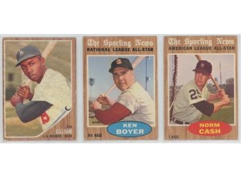 Lot Of (3) 1962 Topps Baseball Cards