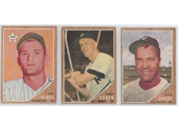 Lot Of (3) 1962 Topps Baseball Cards