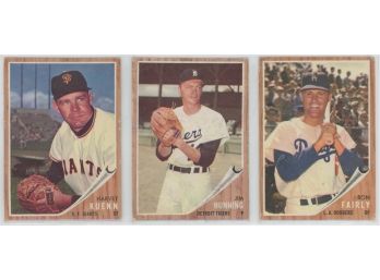 Lot Of (3) 1962 Topps Baseball Semi-Stars