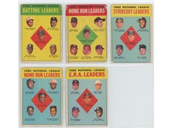 Lot Of (5) 1963 Topps Leaders Cards W/ Koufax, Aaron, Mays And More!