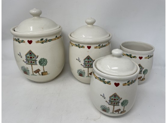 Thomson Pottery Canisters With Utensil Canister