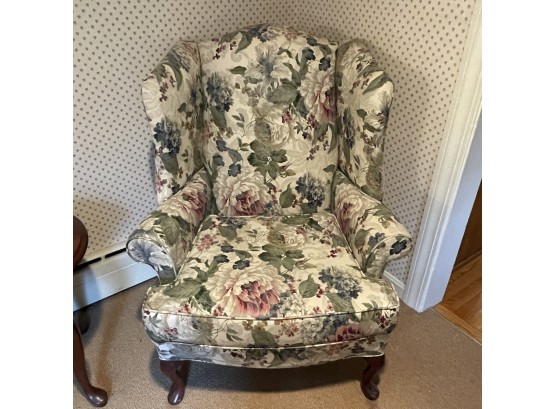 Gorgeous Floral Upholstered Wing Chair By Hampton Mfg. Co