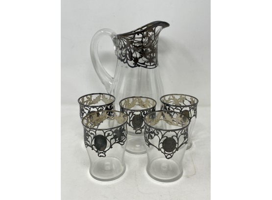 Sterling Overlay Drink Set With Pitcher