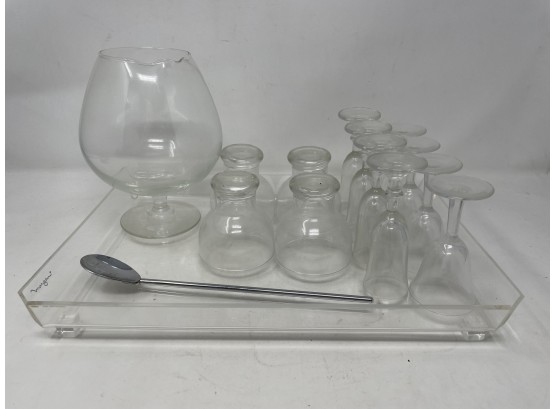 Vintage Glass Barware On Morgan Tray