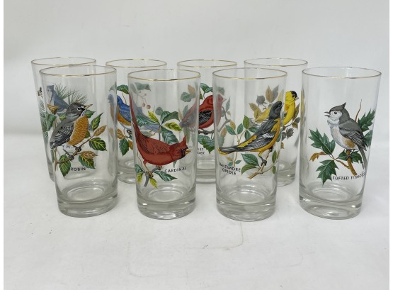 Collection Of Vintage Glassware With Bird Prints
