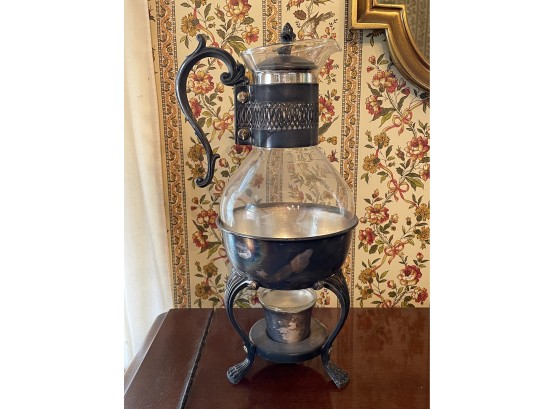 Vintage Glass Coffee Carafe On Silverplate Stand