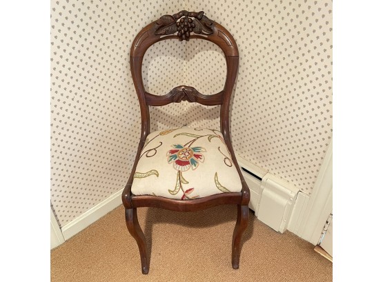 Victorian Walnut Side Chair With Crewel Embroidered Seat
