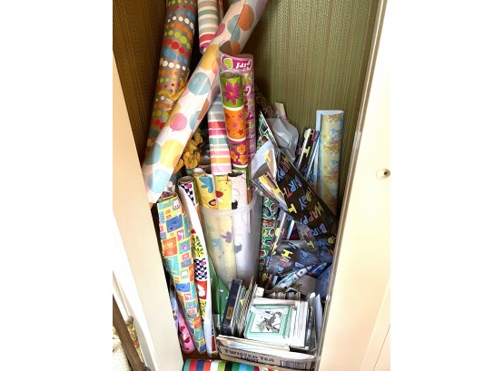 Large Closet Of Wrapping Paper And Cards For Every Occassion!